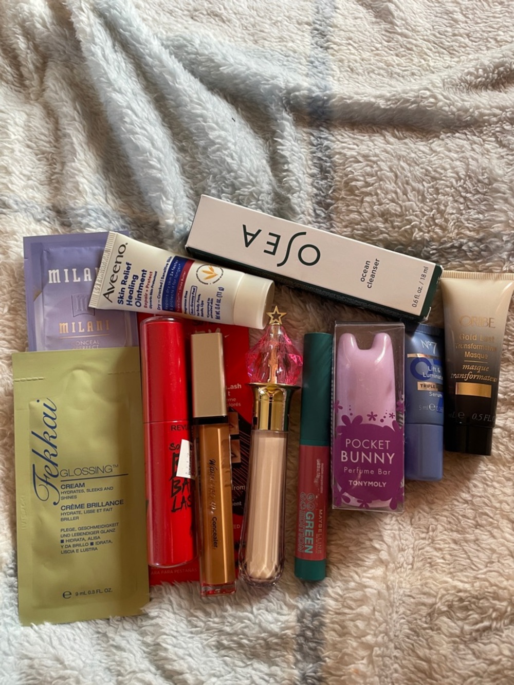 All new random lot, Jeffrey Starr, Maybelline, TonyMoly, Revlon, Osea, Oribe